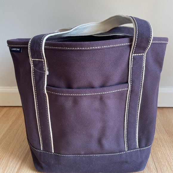 Lands End dark navy blue beach tote shoulder bag - Picture 2 of 4